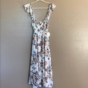 Midi tan floral pattern dress-new with tags